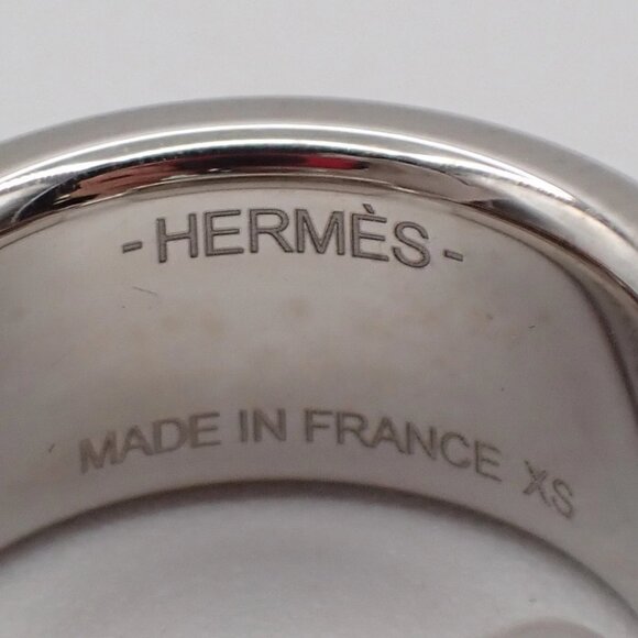 HERMES Olympe Ring XS Palladium Plated Calf Skin Leather Black Silver - Picture 8 of 10